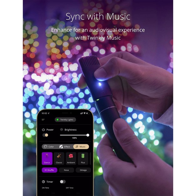 Twinkly Cluster Music Bundle Smart Decorations 19 5 feet 400 Led Rgb Multicolor Bluetooth Christmas Lights With Usb Powered Music Syncing Device