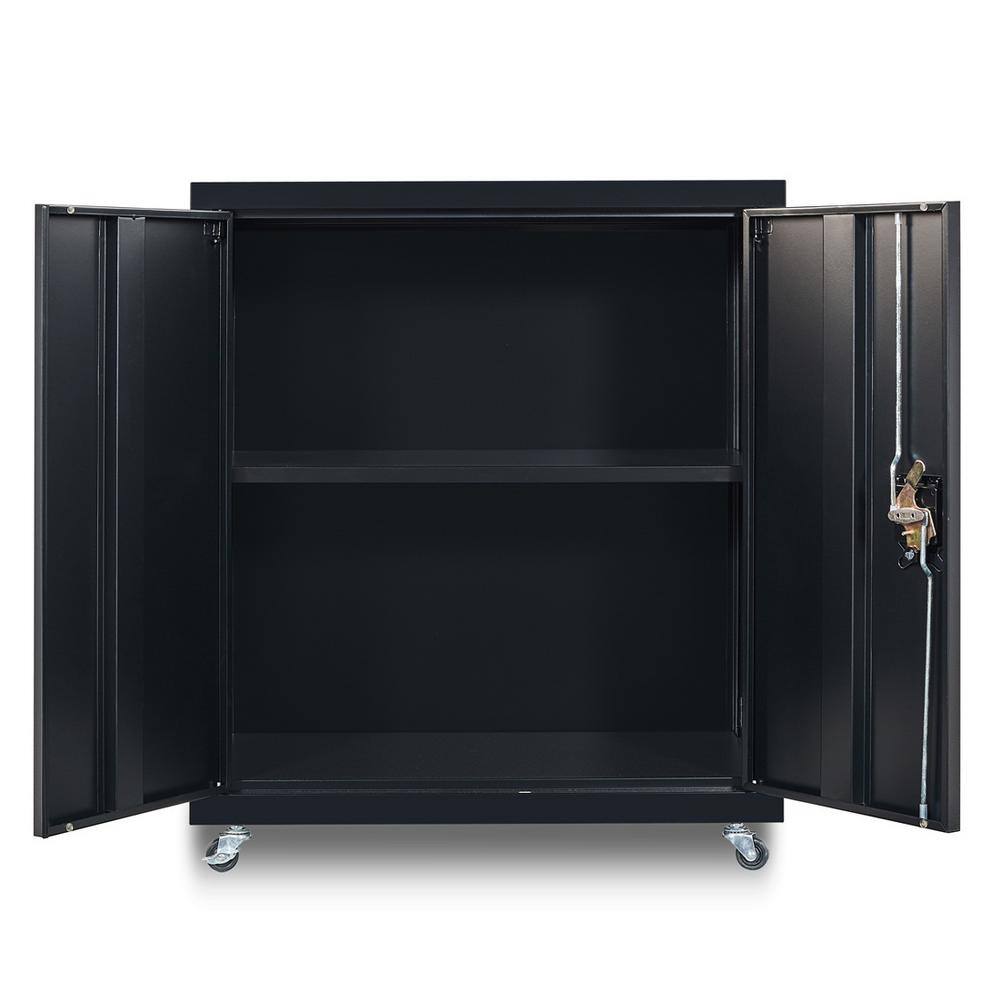 Black 27.56 in. W x 31.5 in. H 2-Tier Metal Lockable Storage File Cabinet with 2-Doors and 1-Adjustable Shelves LL-W32805557