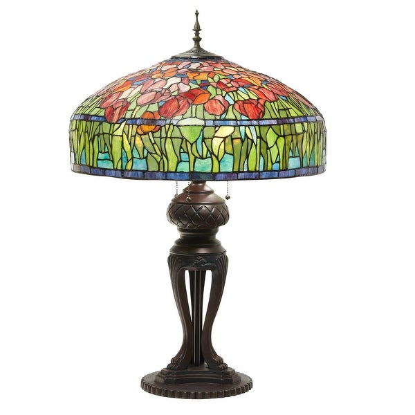 Tulip River of Goods -Inspired Red and Green Stained Glass 33.25-Inch Table Lamp - 22