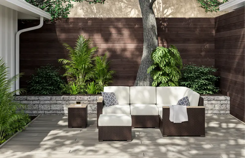 Palm Springs Brown Outdoor 4 Seat Sectional with Ottoman