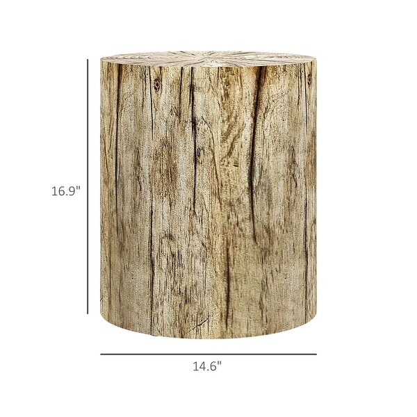 HOMCOM Tree Stump Stool，Decorative Side Table with Round Tabletop，Concrete End Table with Wood Grain Finish