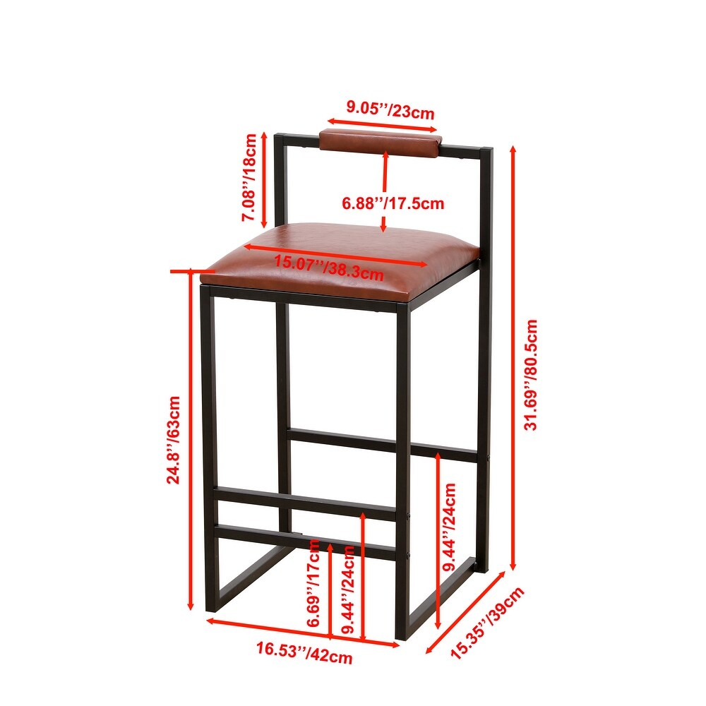 Modern Set of 2 Counter Height Bar Stools for Kitchen PU Leather Upholstered Barstools with Back Armless Dining Chairs