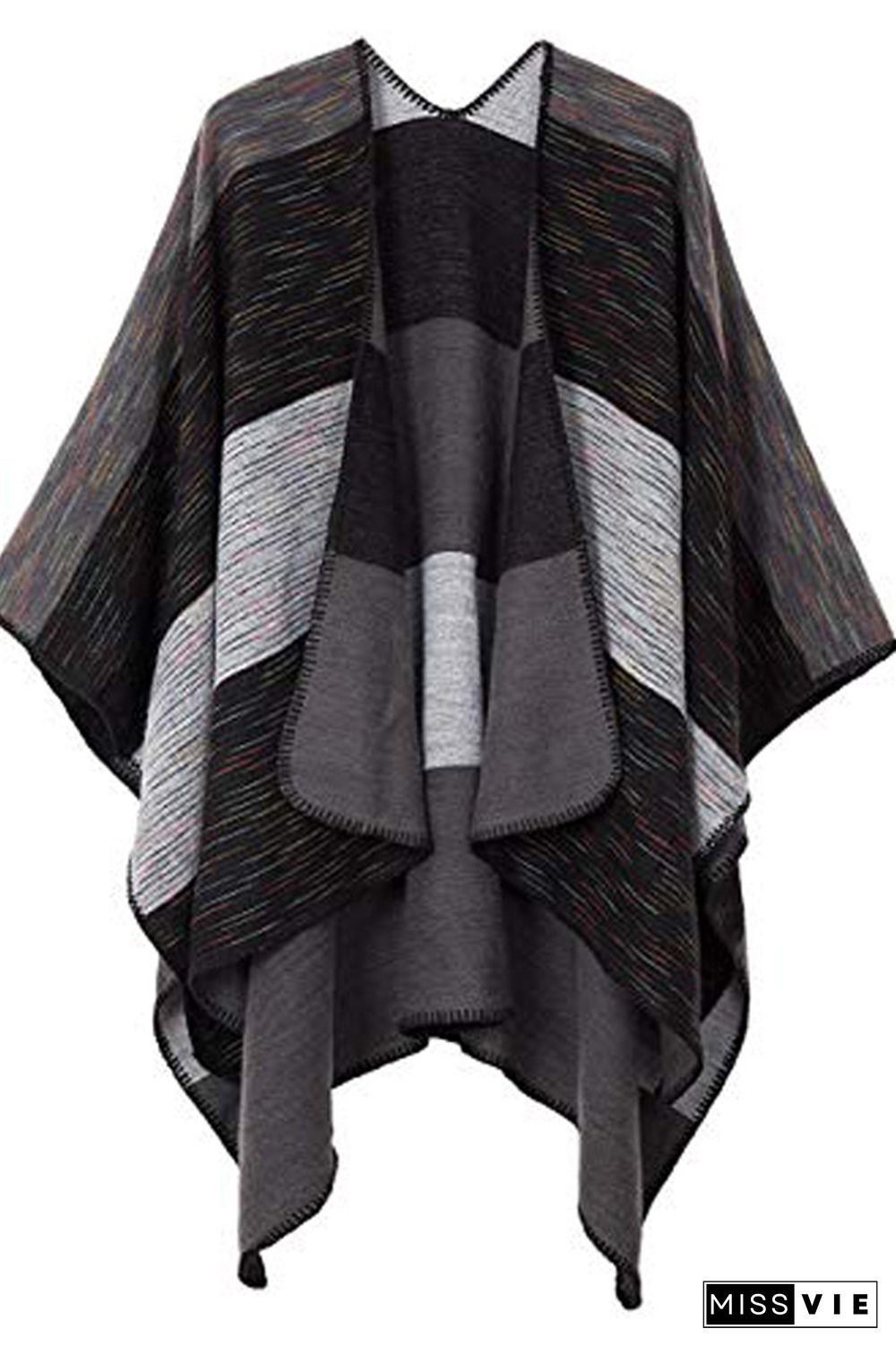 Colorblock Contrast Front Open Plaid Cape Cover Up