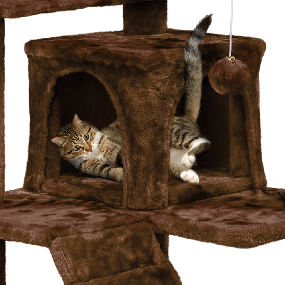 Easyfashion 51-in Cat Tree and Condo Scratching Post Tower， Brown