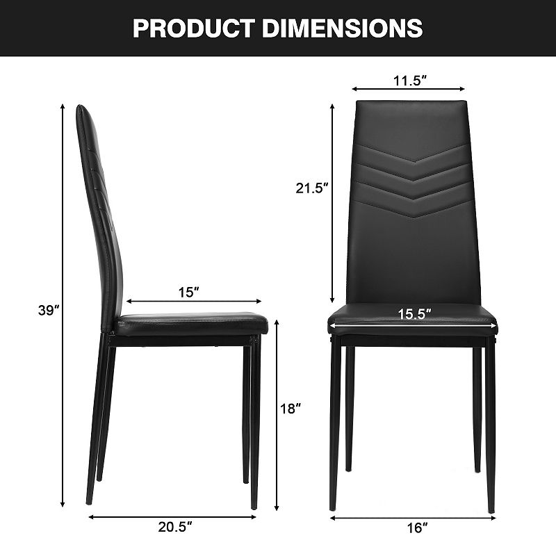 Set of 4 High Back Dining Chairs with PVC Leather and Non-Slip Feet Pads