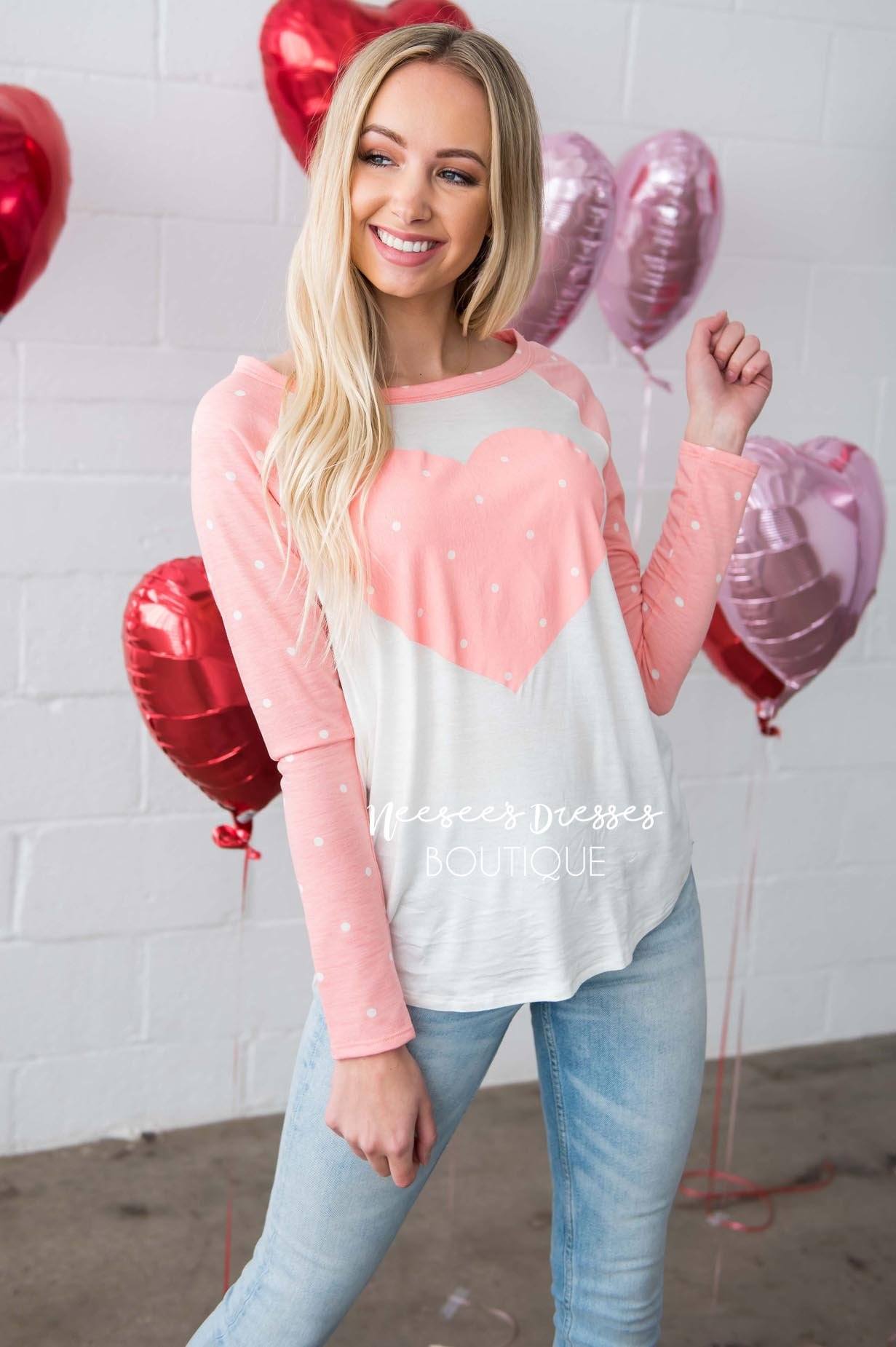 Polka Dotted Heart Baseball Tee