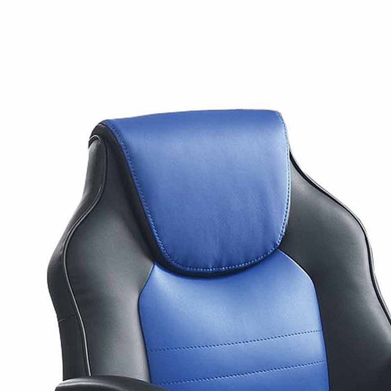 Rue 27 Inch Ergonomic Office Chair， Faux Leather Swivel Seat， Black， Blue