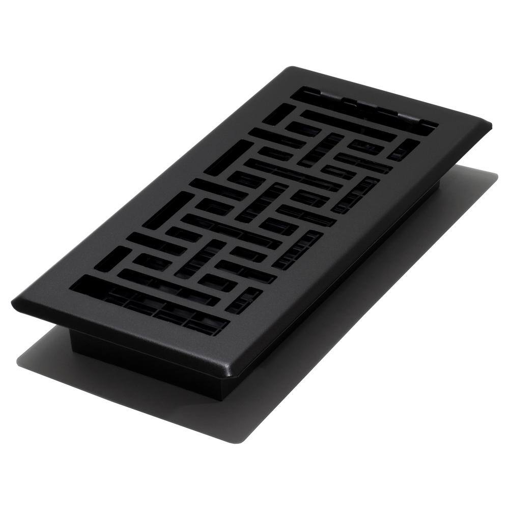 Decor Grates 4 in. x 10 in. Oriental Steel Plated Floor Register Textured Black AJH410-BLK