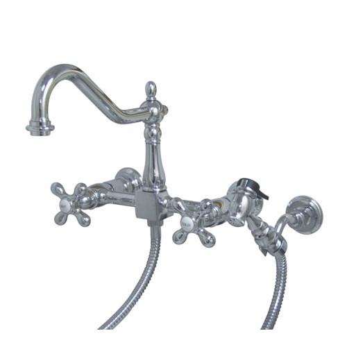 Kingston Brass KS1241AX Heritage 8 in. Wall Mount Kitchen Faucet， Polished Chrome