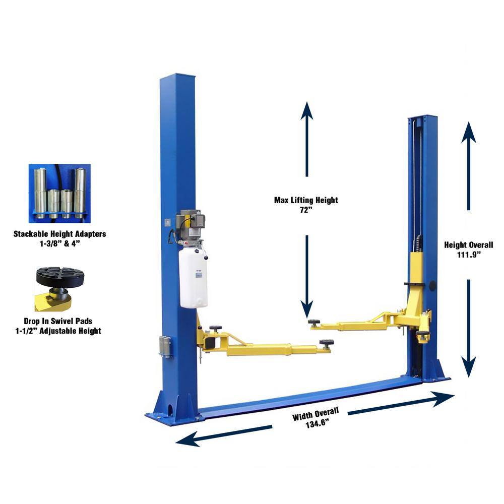 TUXEDO Symmetric 2 Post Car Lift 9000 lbs. Capacity Heavy Duty in Blue TP9KFX