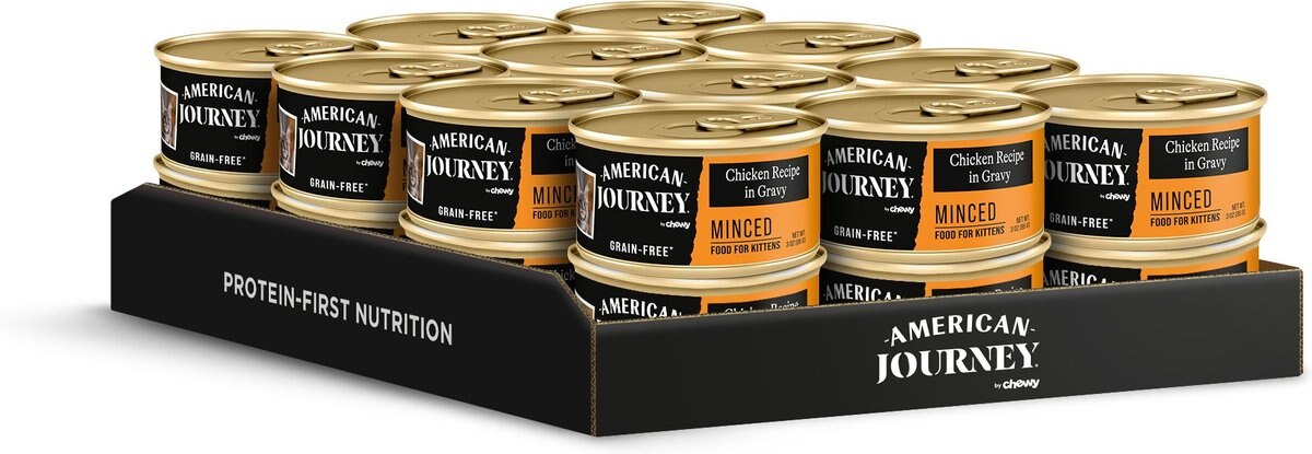 American Journey Kitten Minced Chicken Recipe in Gravy Grain-Free Canned Cat Food， 3-oz， case of 24