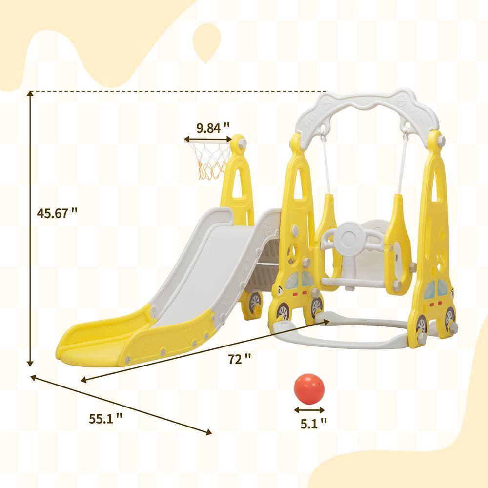 Nyeekoy 3-in-1 Kids Slide and Swing Set Toddler Climber Playset Indoor Outdoor Playground Yellow Plus Grey TH17X1001-T01