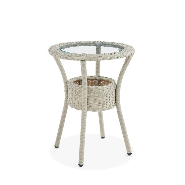 Lamitan Outdoor Wicker Round Glass Top Accent Table With Storage by Havenside Home