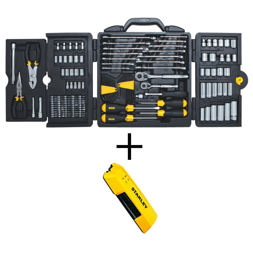 Stanley 14 in.  38 in. Drive SAE Mechanics Tool Set (150-Piece) and Edge-Detect 34 in. Stud Finder 97-543W77-05