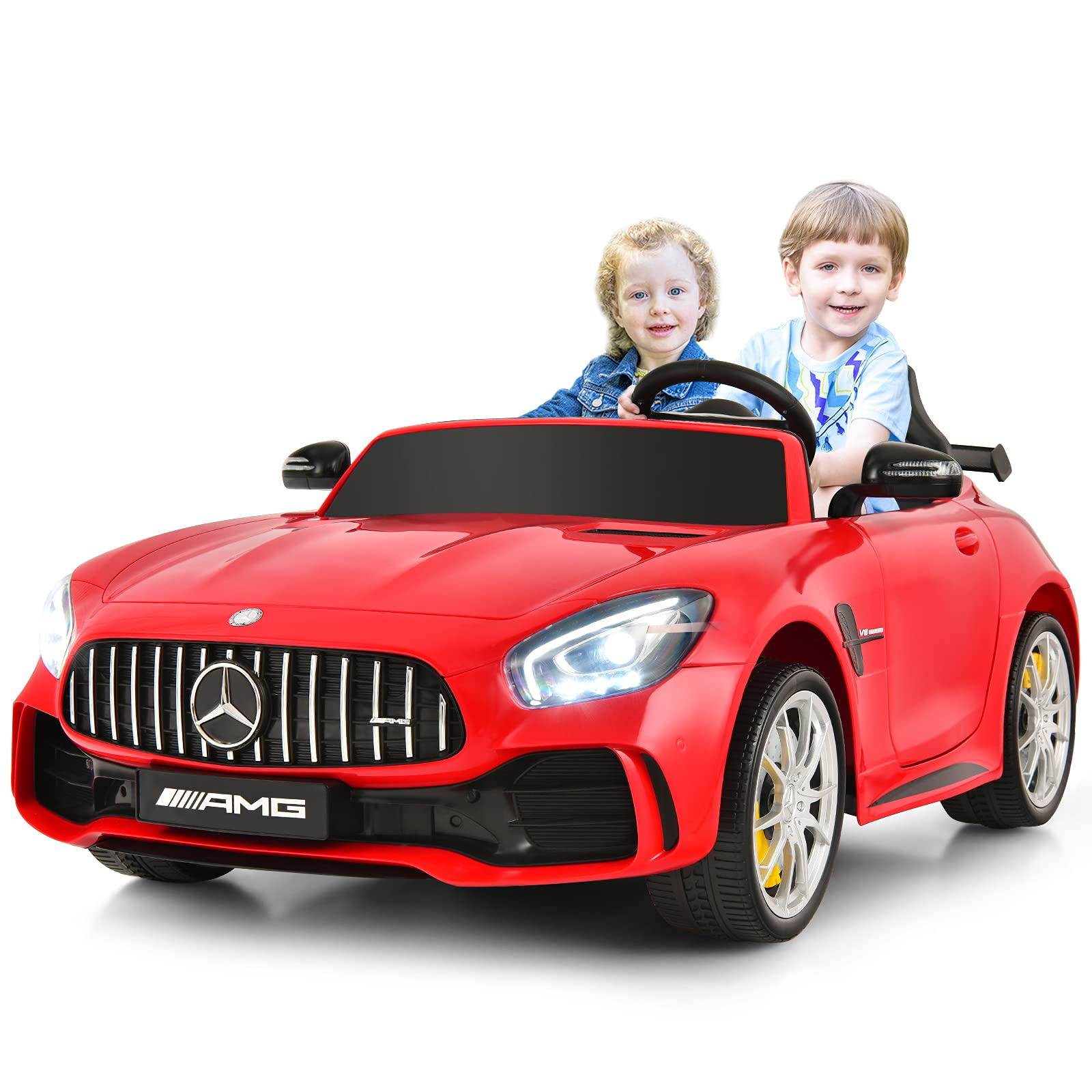 Costzon 2-Seater Ride on Car, 12V Licensed Mercedes Benz GTR Kids Car to Drive