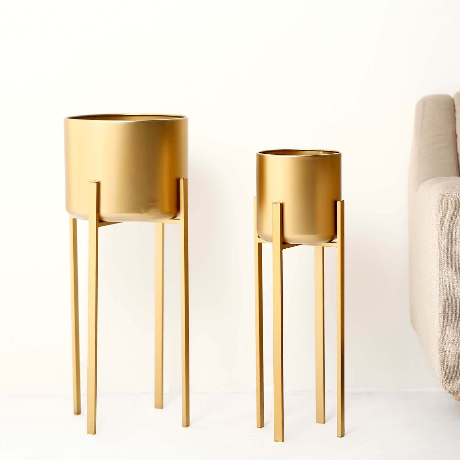 Set of 2 Modern Gold Metal Planter Stands, Decorative Indoor Plant Pots 25