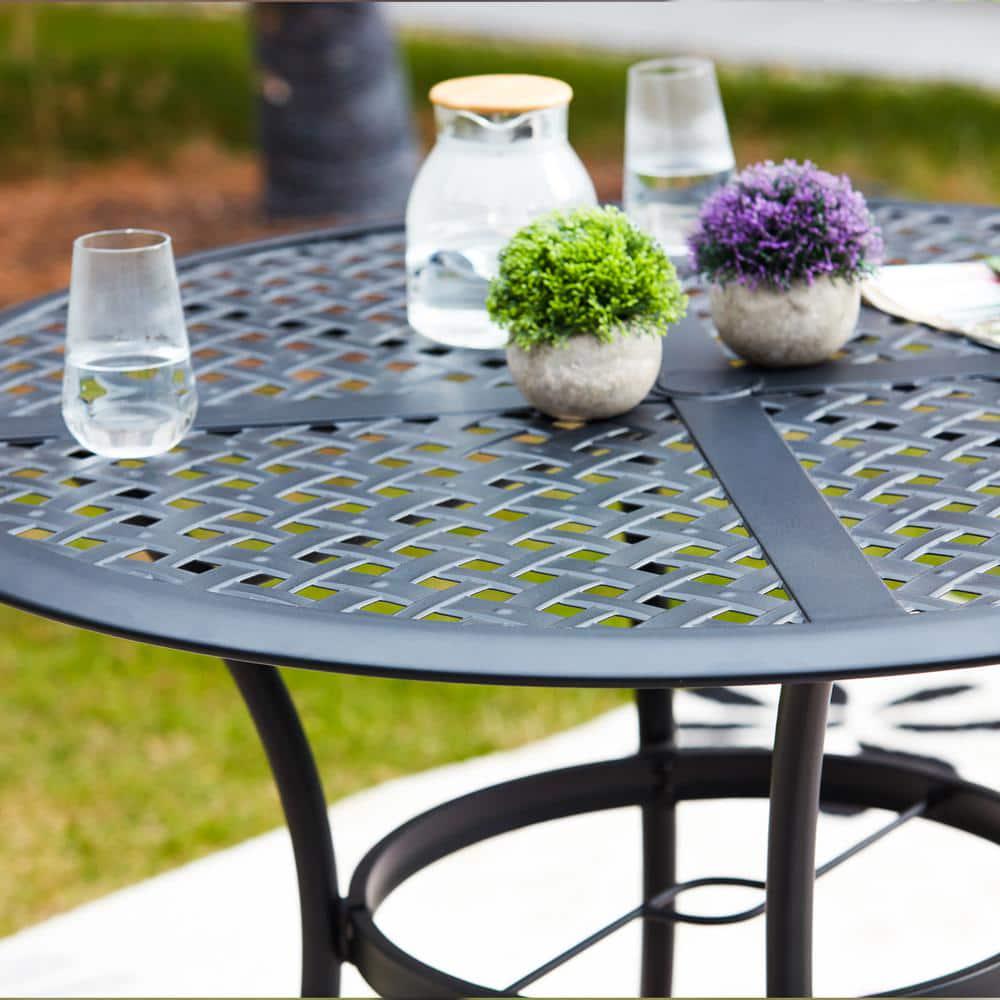 TOP HOME SPACE Black Round Metal Outdoor Dining Table