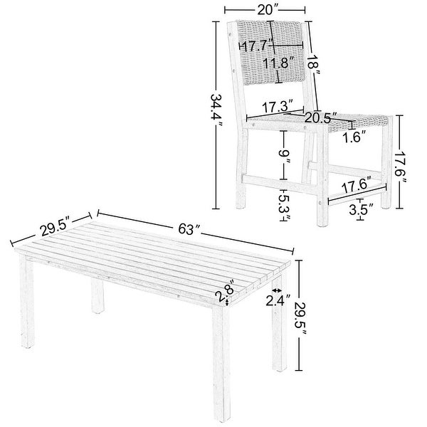 Wood And Rattan Outdoor Dining Table And Chairs For 6 People -  - 37506563