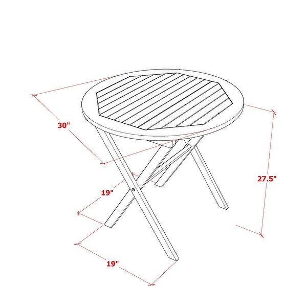 East West Furniture Folding Table Set Contains a Round Outdoor Wood Coffee Table and 2 Folding Side Chairs，Natural Oil