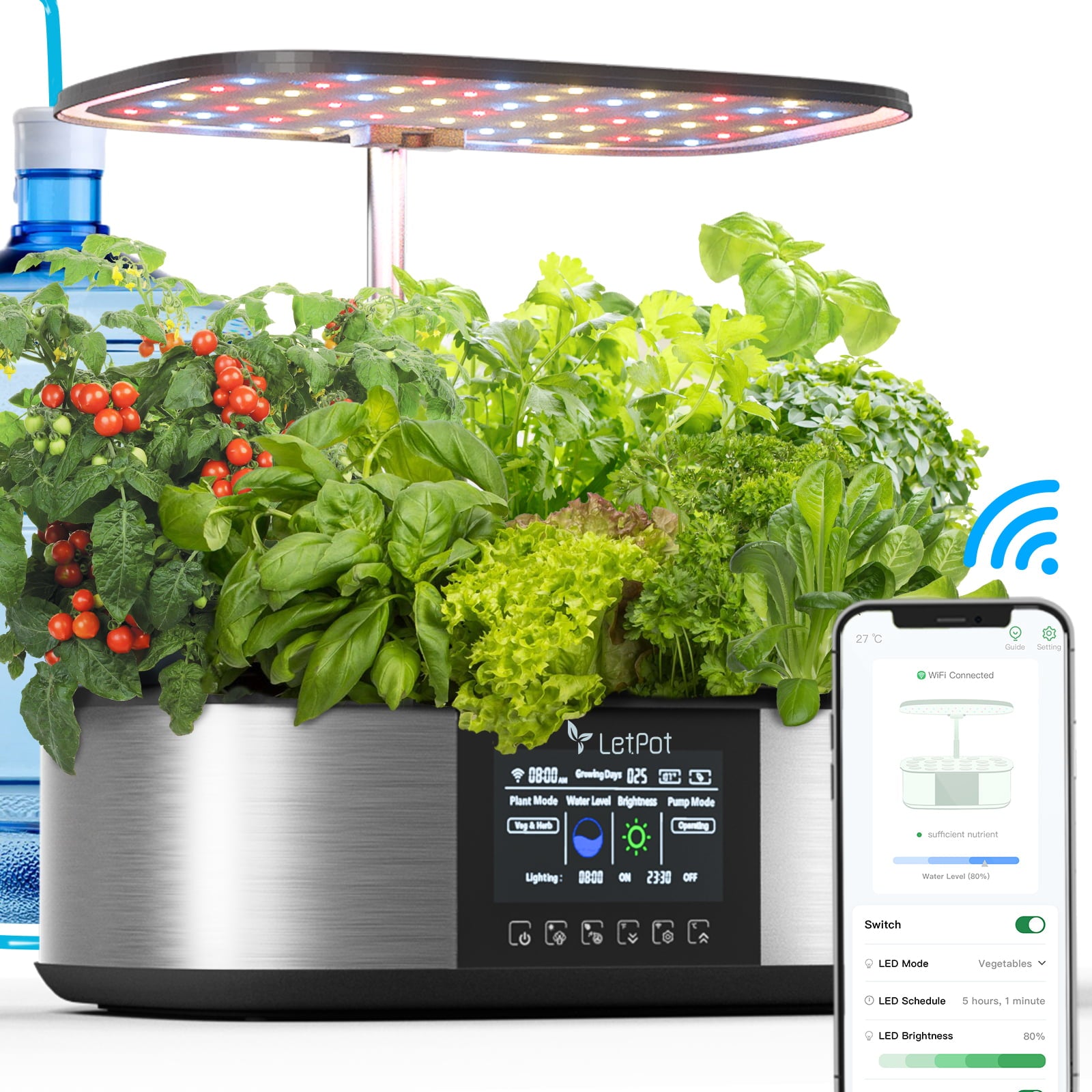 LetPot 21-Pod Indoor Herb Garden， 4.8''-Screen 4-in-1 Hydroponics Growing System with APP Controlled