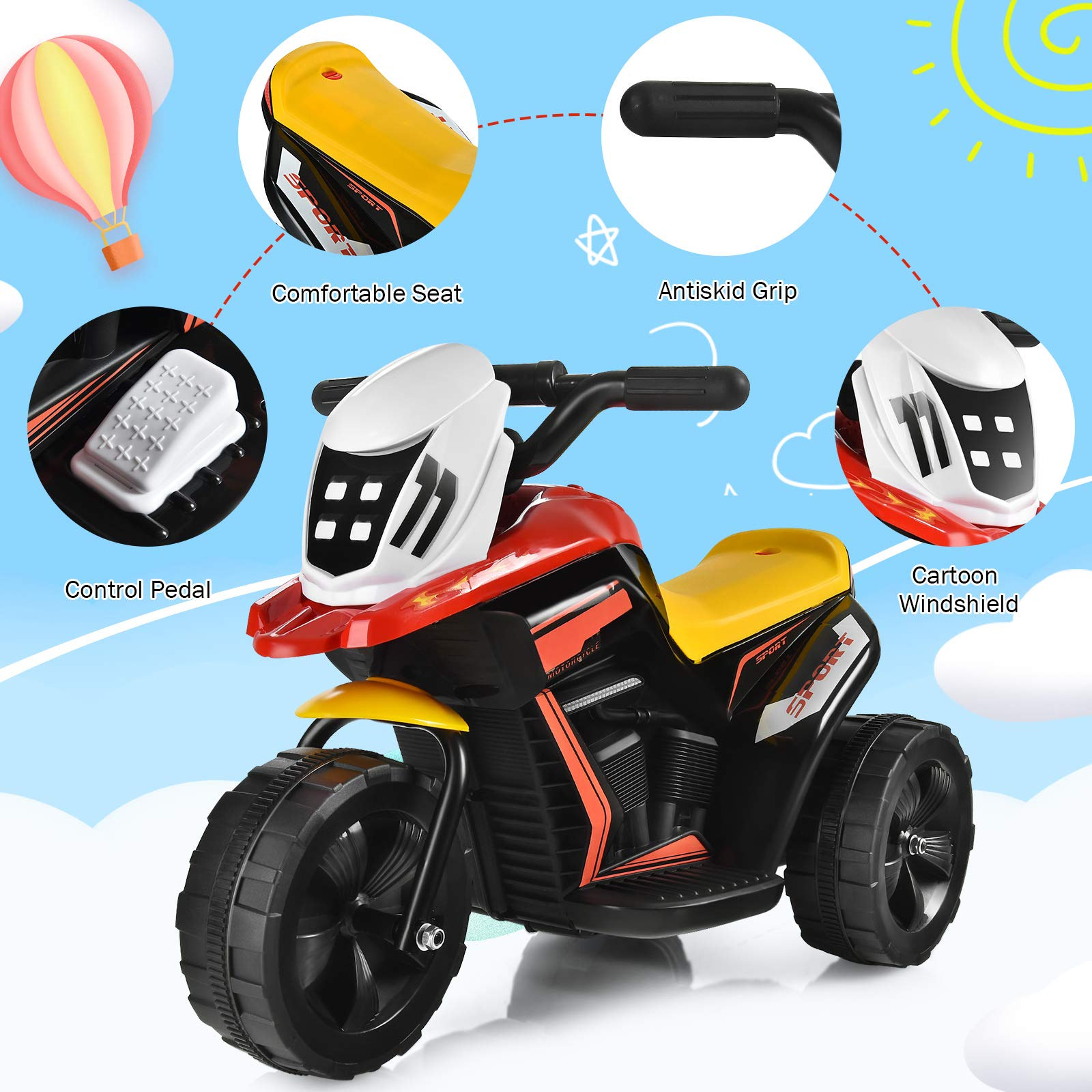 Costzon Kids Motorcycle, Battery Powered 3 Wheel Ride On Toy, Electric Ride On Motorcycle w/Music (Black)