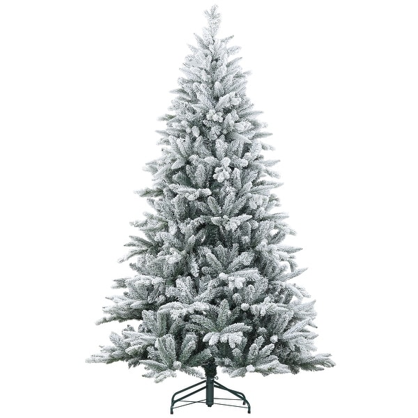 HOMCOM 6ft Snow Flocked Artificial Christmas Tree with 994 Tips，Foldable Metal Stand，Easy Assembly，Hinged Xmas Tree for Home