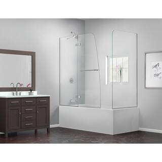 DreamLine Aqua Ultra 57 to 60 in. x 58 in. Semi-Frameless Hinged Tub Door in Brushed Nickel SHDR-3448580-RT-04