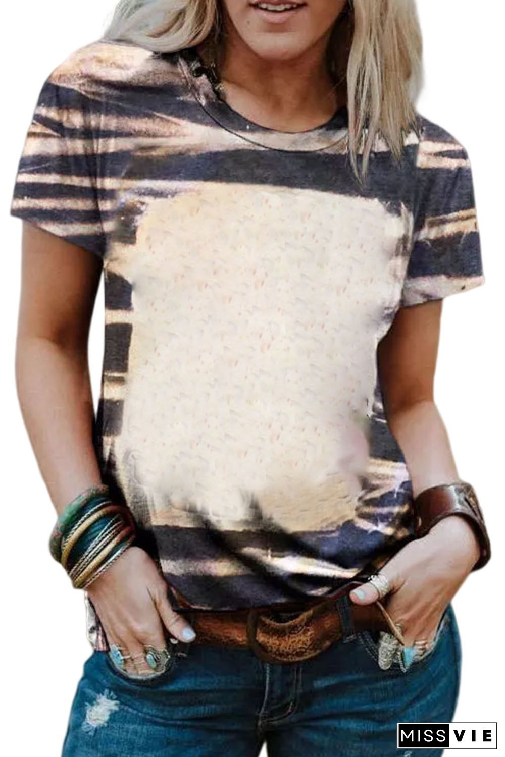 Tie Dye Stripe Print Bleached T-Shirt