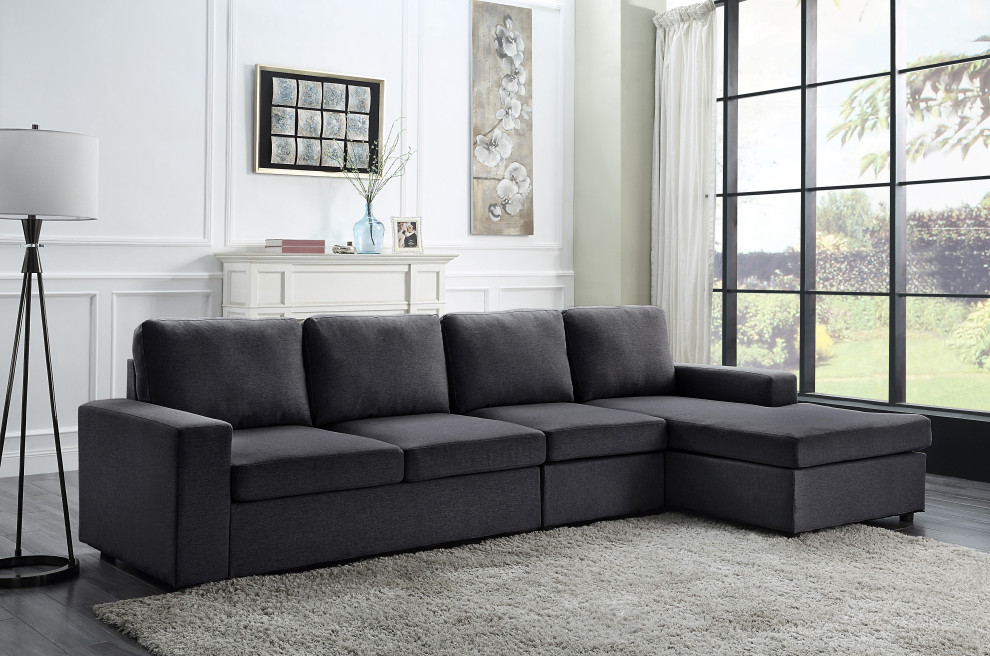 Dunlin Sectional Sofa With Reversible Chaise  Dark Gray Linen   Transitional   Sectional Sofas   by Morning Design Group  Inc  Houzz