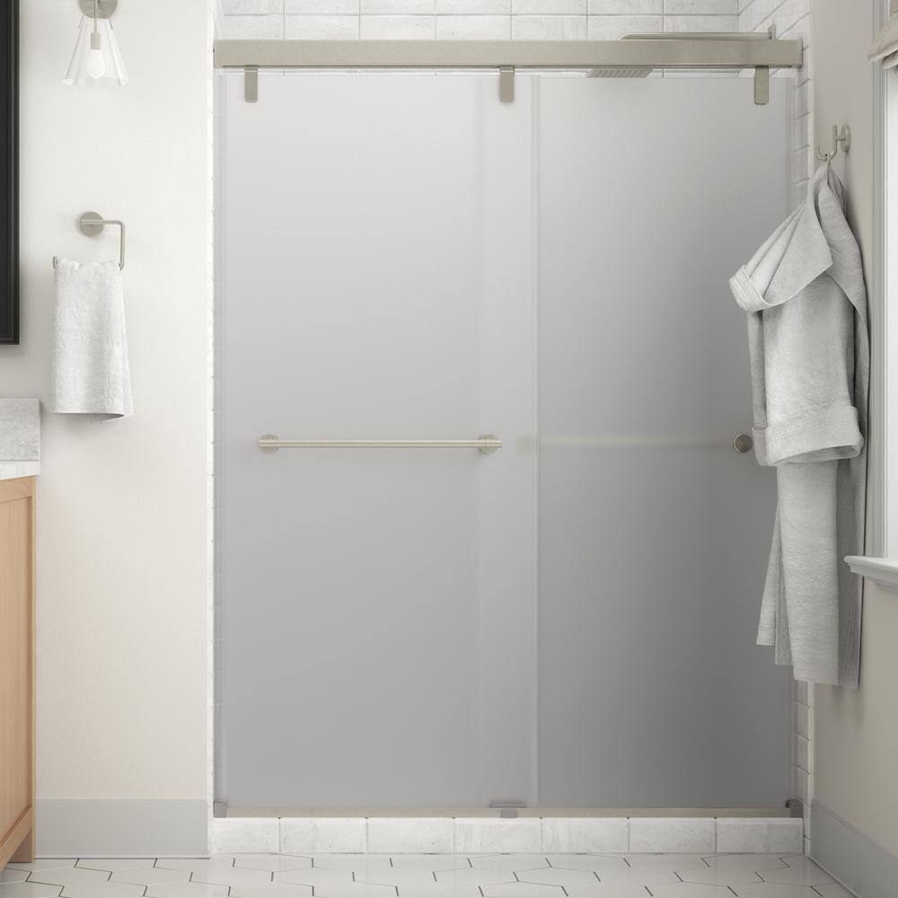 Delta Everly 60 x 71-12 in. Frameless Mod Soft-Close Sliding Shower Door in Nickel with 14 in. (6mm) Frosted Glass SD3442054