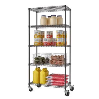 TRINITY PRO Black 5-Tier Rolling Steel Wire Garage Storage Shelving Unit (36 in. W x 77 in. H x 18 in. D) TBFPBA-0921