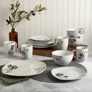 Tabletops Gallery Rebecca 16-Piece Casual White with Design Ceramic Dinnerware Set (Service for 4) TTU-U3040-EC