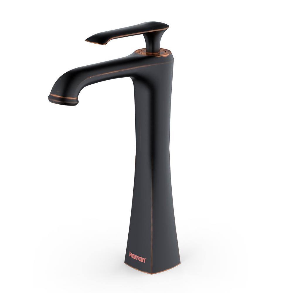 Karran Woodburn Single Handle Single Hole Vessel Bathroom Faucet with Matching Pop-Up Drain in Oil Rubbed Bronze KBF412ORB