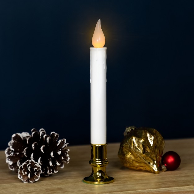 White Led Flickering Christmas Candle Lamp With Brass Base