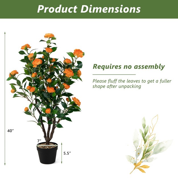 Artificial Camellia Tree Faux Flower Plant Artificial Tree In Cement Pot Greenery Potted Plant For Outdoor and Indoor Decor