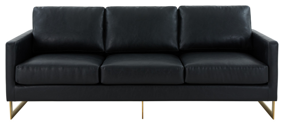 LeisureMod Lincoln Modern Leather Sofa With Gold Frame   Contemporary   Sofas   by LeisureMod  Houzz