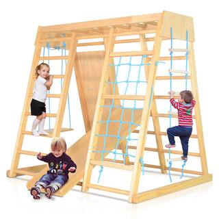 Karl home 7 in 1 Wood Kids Swing with Climbing Wall 124833559358