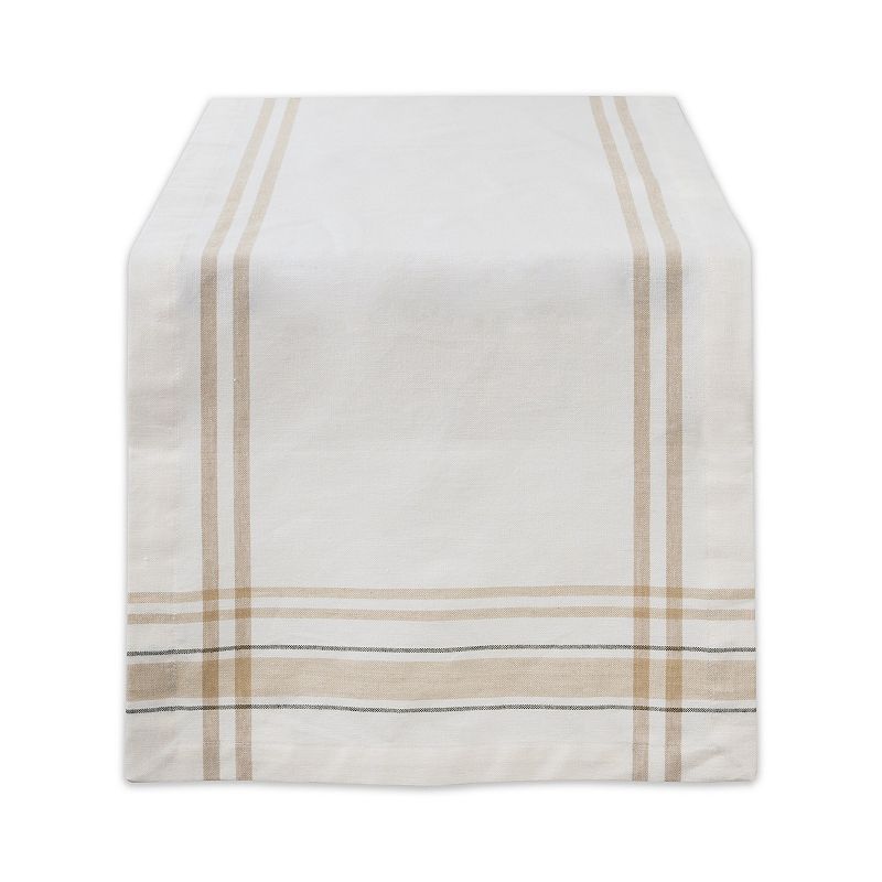 14 x 72 Brown and White French Stripe Pattern Rectangular Table Runner