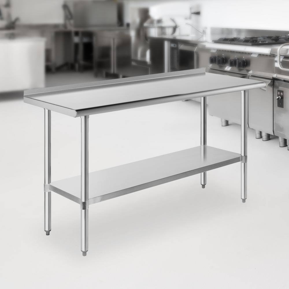 GRIDMANN 60 in. x 24 in. Stainless Steel Kitchen Utility Table with Backsplash and Bottom Shelf GR22-BT2460.