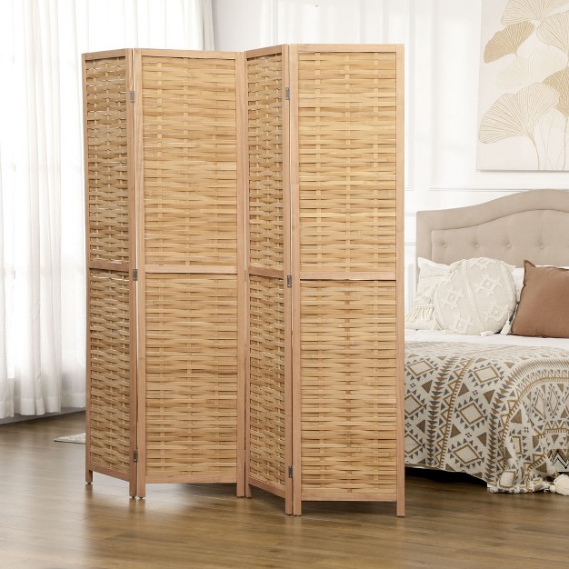 Homcom Room Divider 5 5 x27 Tall Bamboo Portable Folding Privacy Screens Hand woven Double Side Partition Wall Dividers For Home Natural