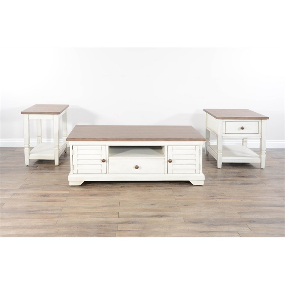 Sunny Designs Pasadena Farmhouse Mahogany Coffee Table in Off White/Light Brown   Farmhouse   Coffee Tables   by Homesquare  Houzz