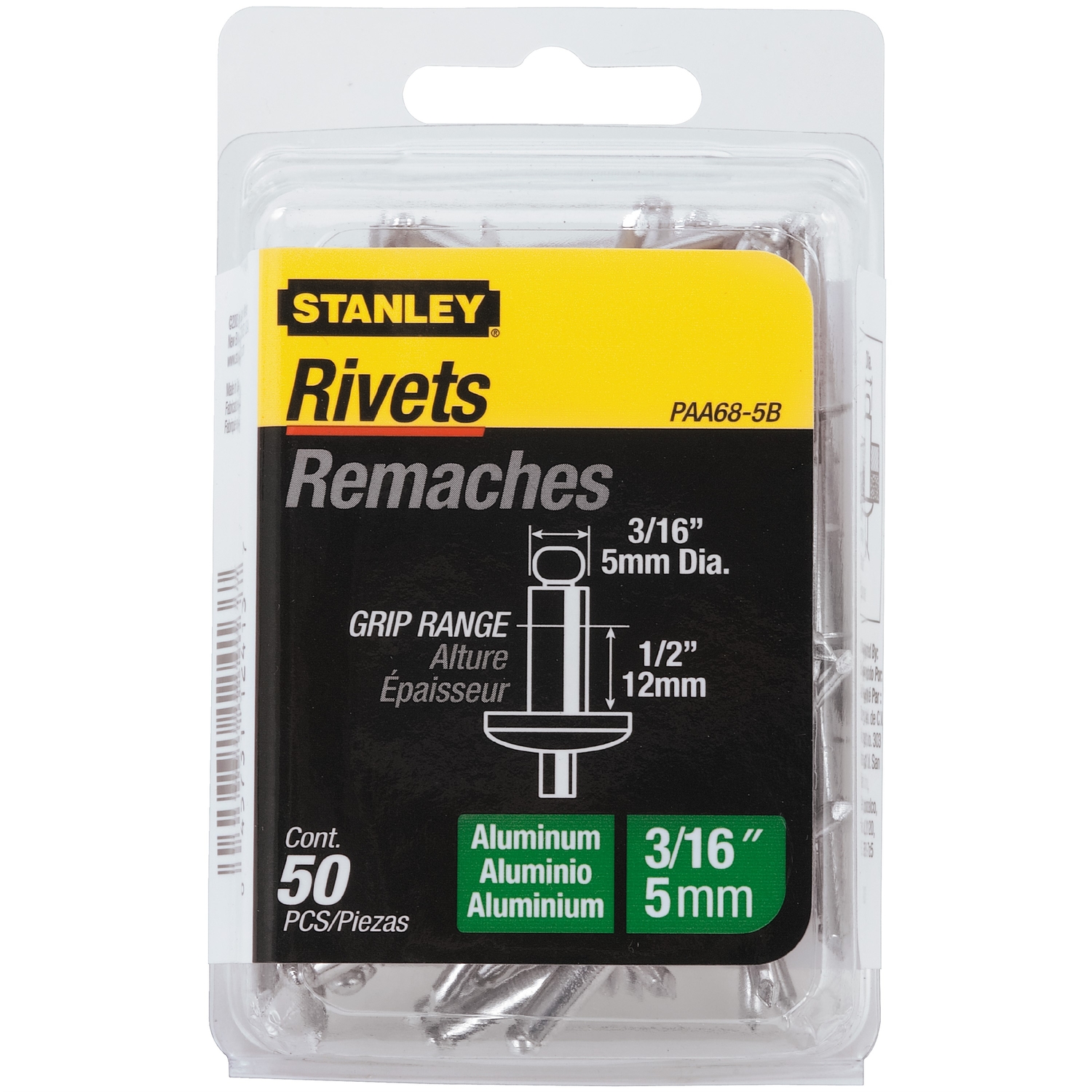 Stanley 3/16 in. D X 1/2 in. Aluminum Blind Rivets Silver 50 pk