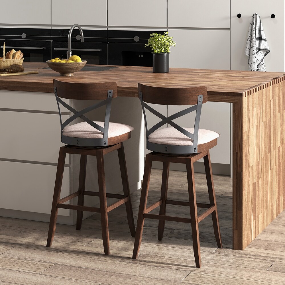 Costway Set of 2 Wooden Swivel Bar Stools Upholstered Counter Height