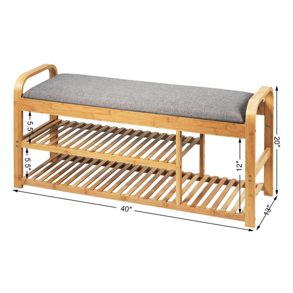 Costway 72910548 3 Tier Bamboo Shoe Rack Bench wit...