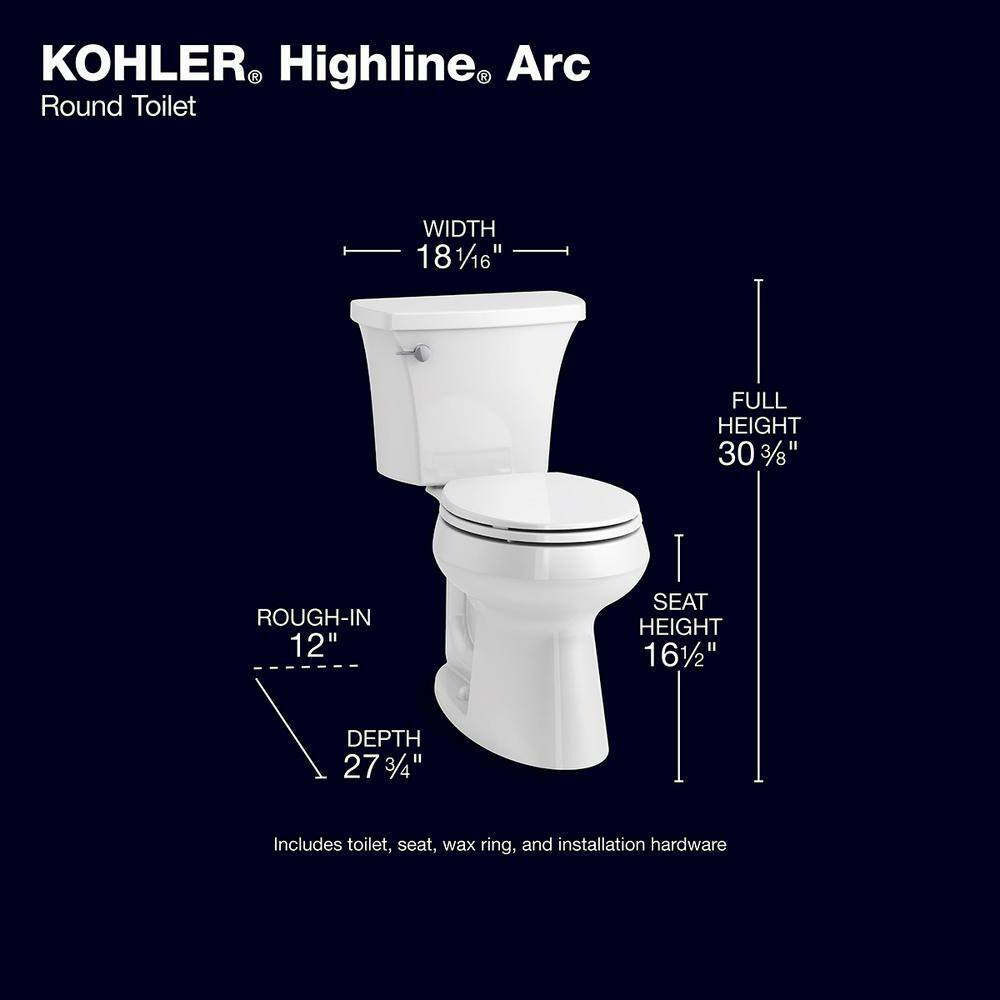 KOHLER Highline Arc The Complete Solution 2-piece 1.28 GPF Single Flush Round-Front Toilet in White (Slow-Close Seat Included) K-78253-0