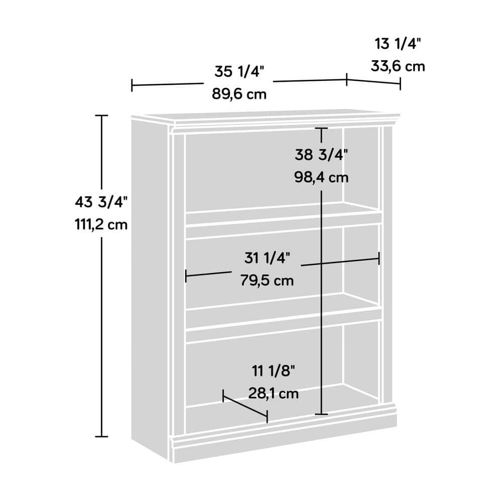 SAUDER 43 in. White Plank Engineered Wood 3-Shelf Bookcase 426427