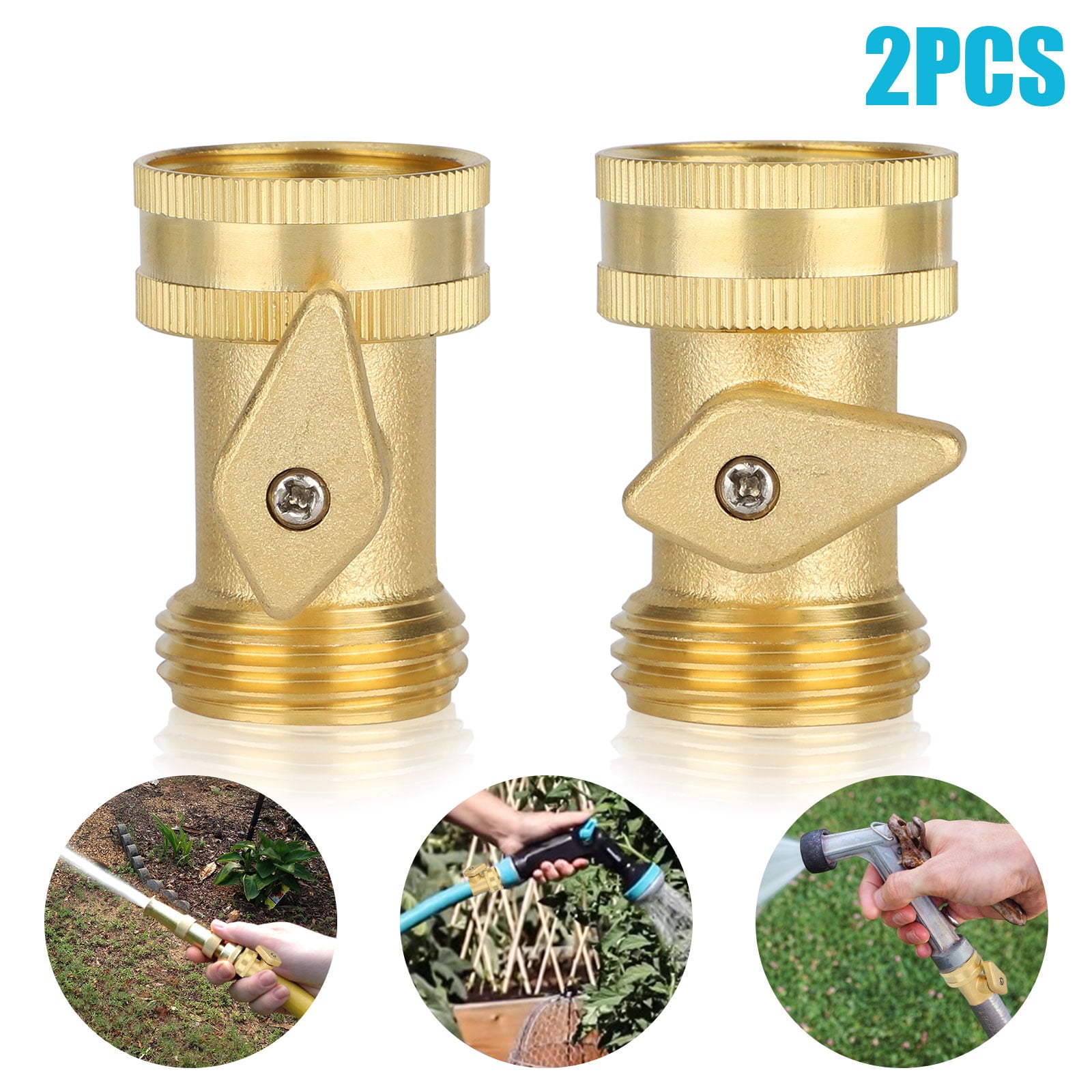 TSV 2pcs Heavy Duty Brass Garden Hose Shut Off Valve， Garden Hose Connectors， 3/4