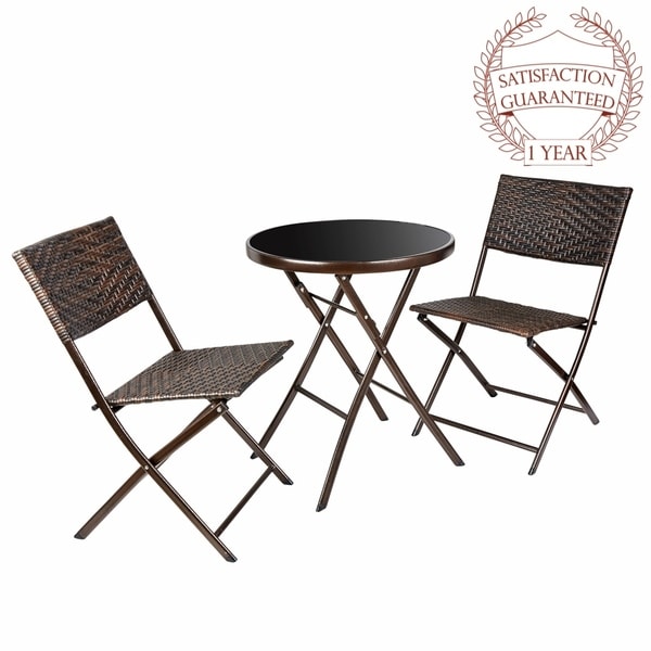 Porthos Home Rattan Patio Furniture Bistro Set ，Table and Two Chairs