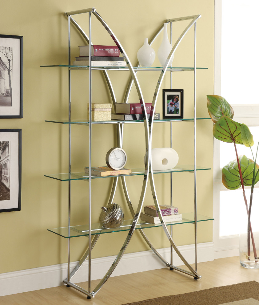 Larson 4 tier Bookcase Chrome and Clear   Modern   Bookcases   by Modon  Houzz