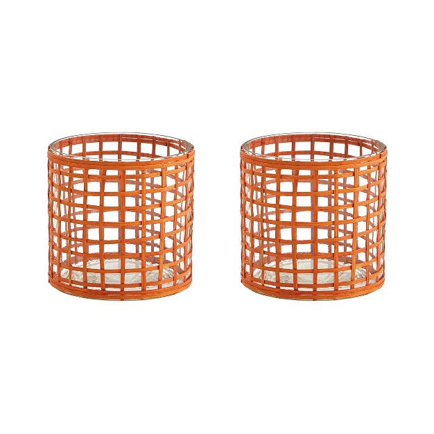 Split P Weave Votive Candel Holder Orange Set Of 2